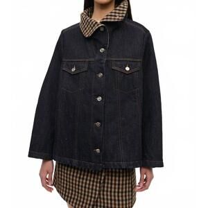 NEW GANNI neppy denim bonded jacket in dark blue stone